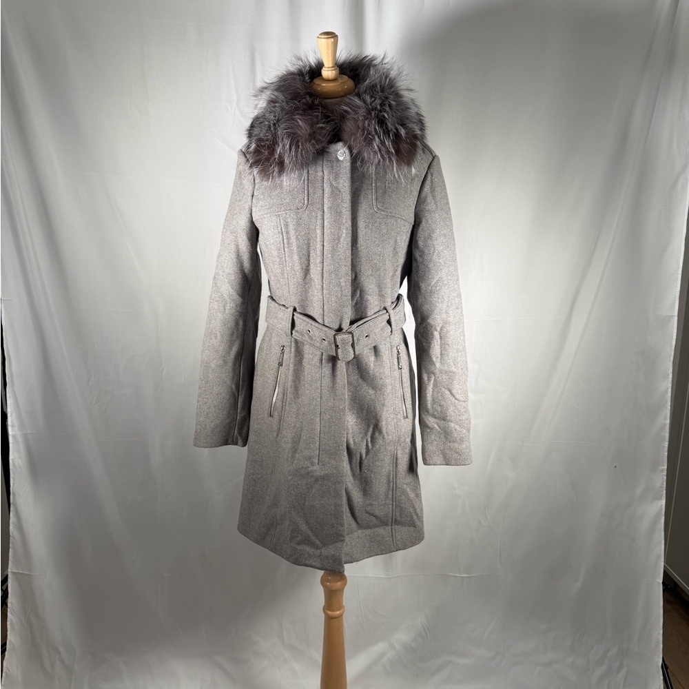 Gray Fox Fur-Trimmed Women's Coat
